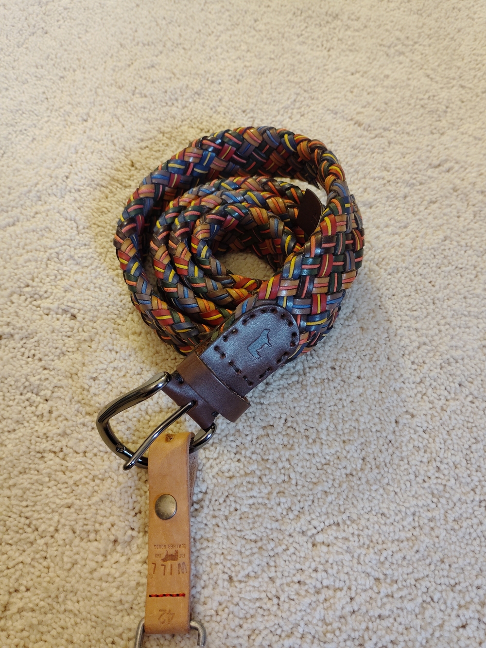 NEW Will Leather Goods Multicolor Braided Leather Belt with Brown Trim